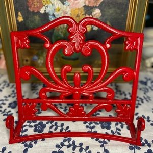 Cast iron red enamel receipt cook book holder